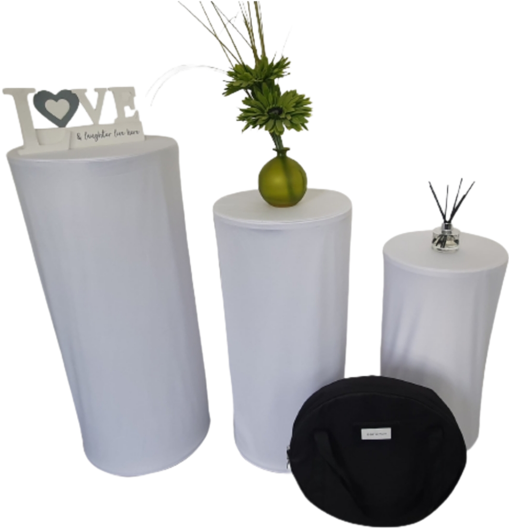 Set of 3 cake tables with white cover