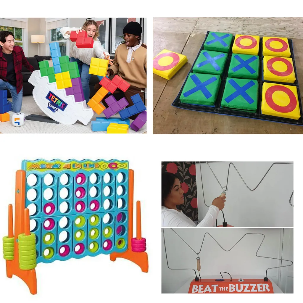 Games Package 1, giant games, giant connect 4, giant tetris, giant soft play noughts and crosses, giant beat the buzzer, team building, childrens party games, adult party games